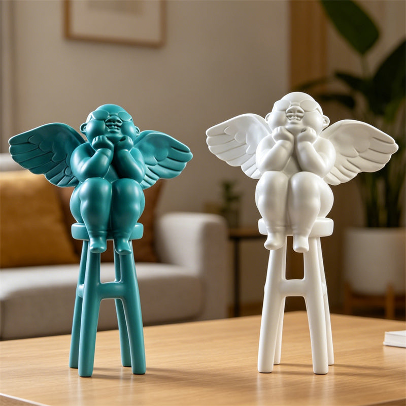 Cool Sunglasses Chubby Angel Baby Resin Statue, Abstract Art Figurine, Modern Minimalist Home Table Decor Ornament