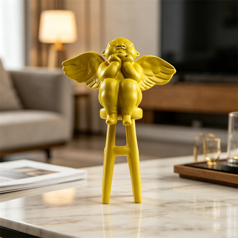 Cool Sunglasses Chubby Angel Baby Resin Statue, Abstract Art Figurine, Modern Minimalist Home Table Decor Ornament