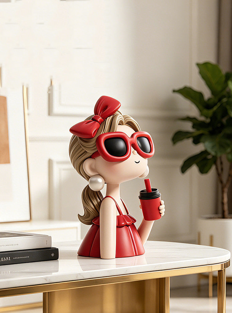 Cool Sunglasses Girl Resin Figurine, Fashion Bow Lady Tabletop Statue,  Desk Home Decor Ornament, Chic Birthday Housewarming Gift for Women