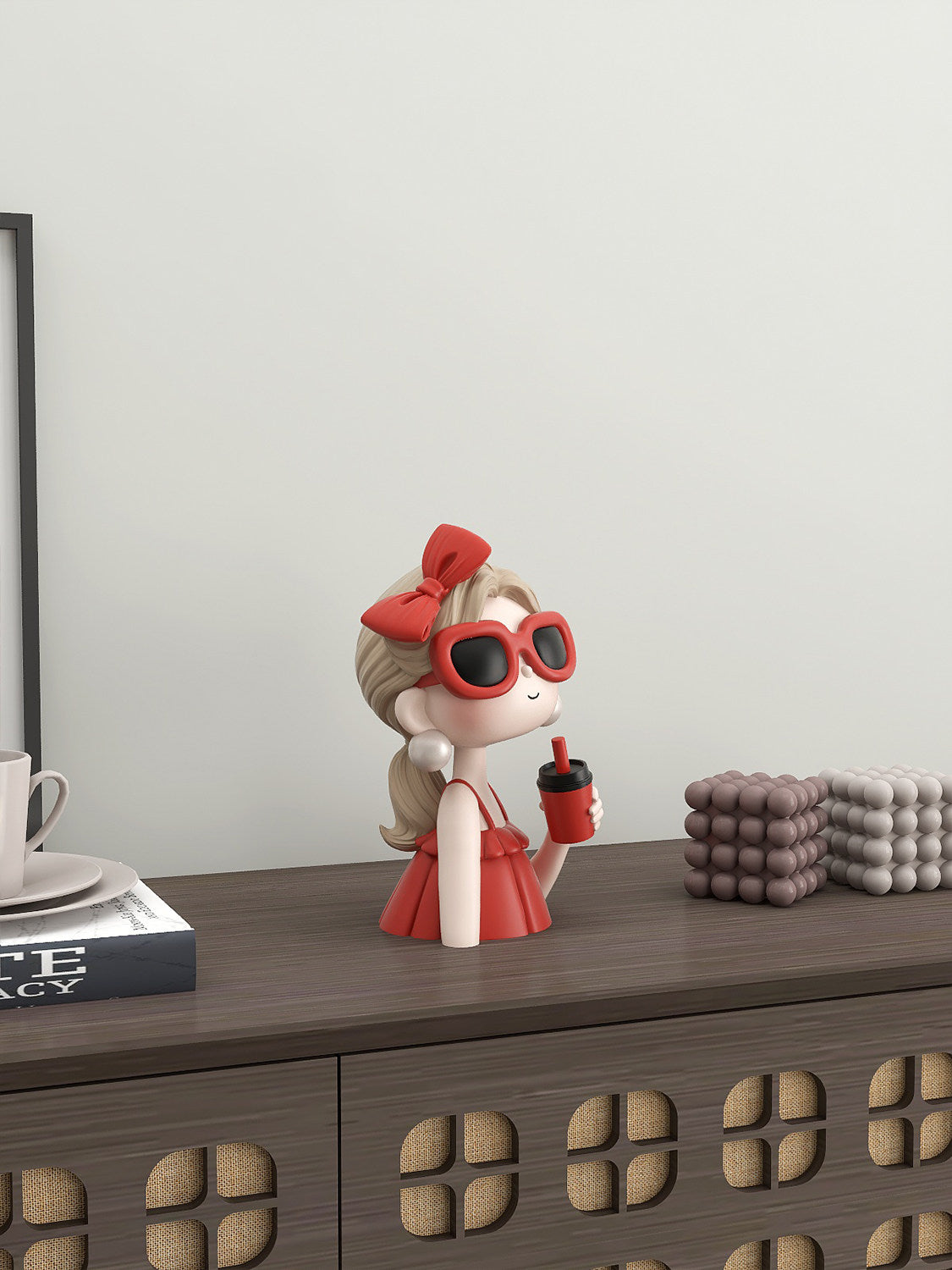 Cool Sunglasses Girl Resin Figurine, Fashion Bow Lady Tabletop Statue,  Desk Home Decor Ornament, Chic Birthday Housewarming Gift for Women