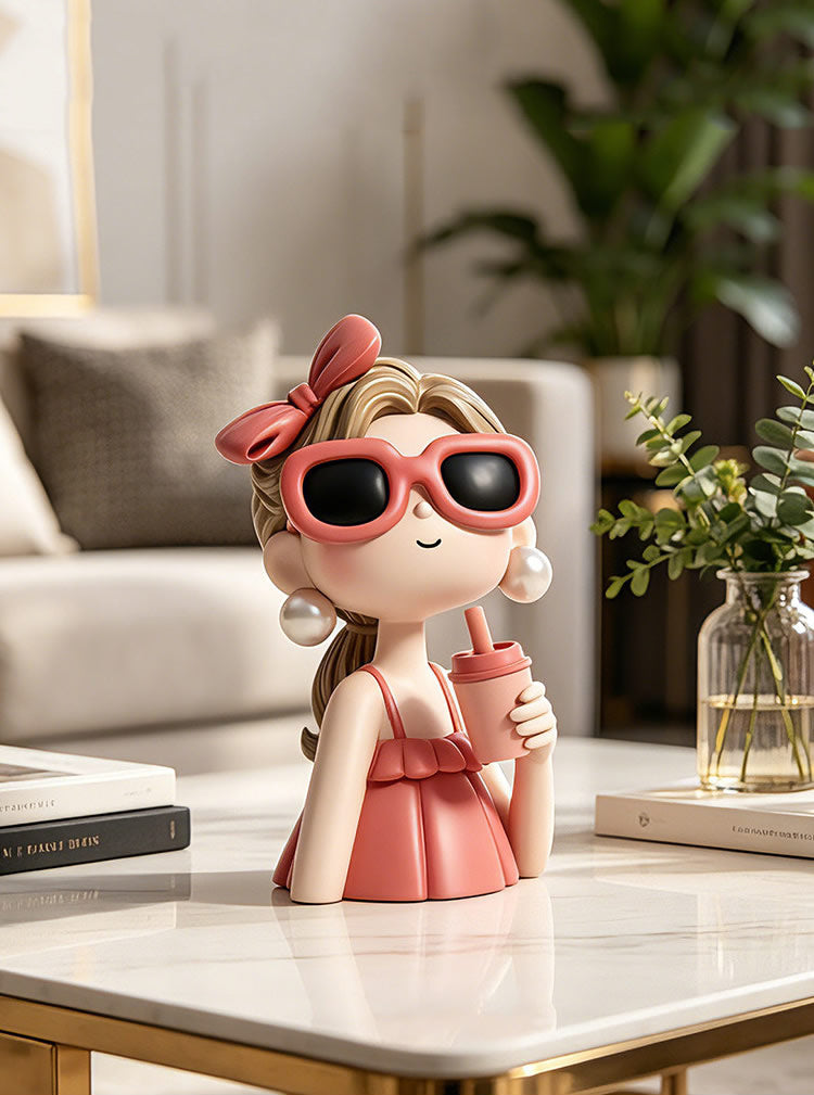 Cool Sunglasses Girl Resin Figurine, Fashion Bow Lady Tabletop Statue,  Desk Home Decor Ornament, Chic Birthday Housewarming Gift for Women
