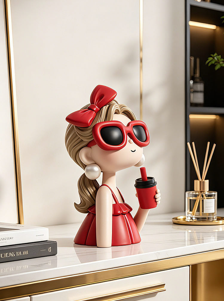 Cool Sunglasses Girl Resin Figurine, Fashion Bow Lady Tabletop Statue,  Desk Home Decor Ornament, Chic Birthday Housewarming Gift for Women