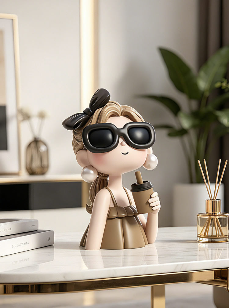 Cool Sunglasses Girl Resin Figurine, Fashion Bow Lady Tabletop Statue,  Desk Home Decor Ornament, Chic Birthday Housewarming Gift for Women