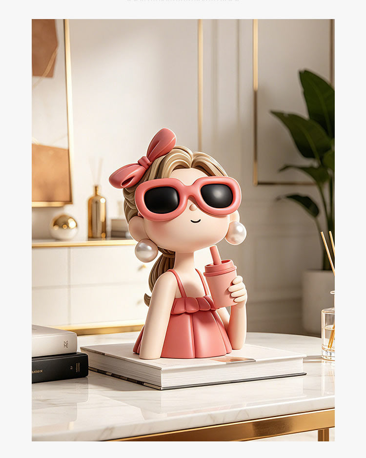 Cool Sunglasses Girl Resin Figurine, Fashion Bow Lady Tabletop Statue,  Desk Home Decor Ornament, Chic Birthday Housewarming Gift for Women