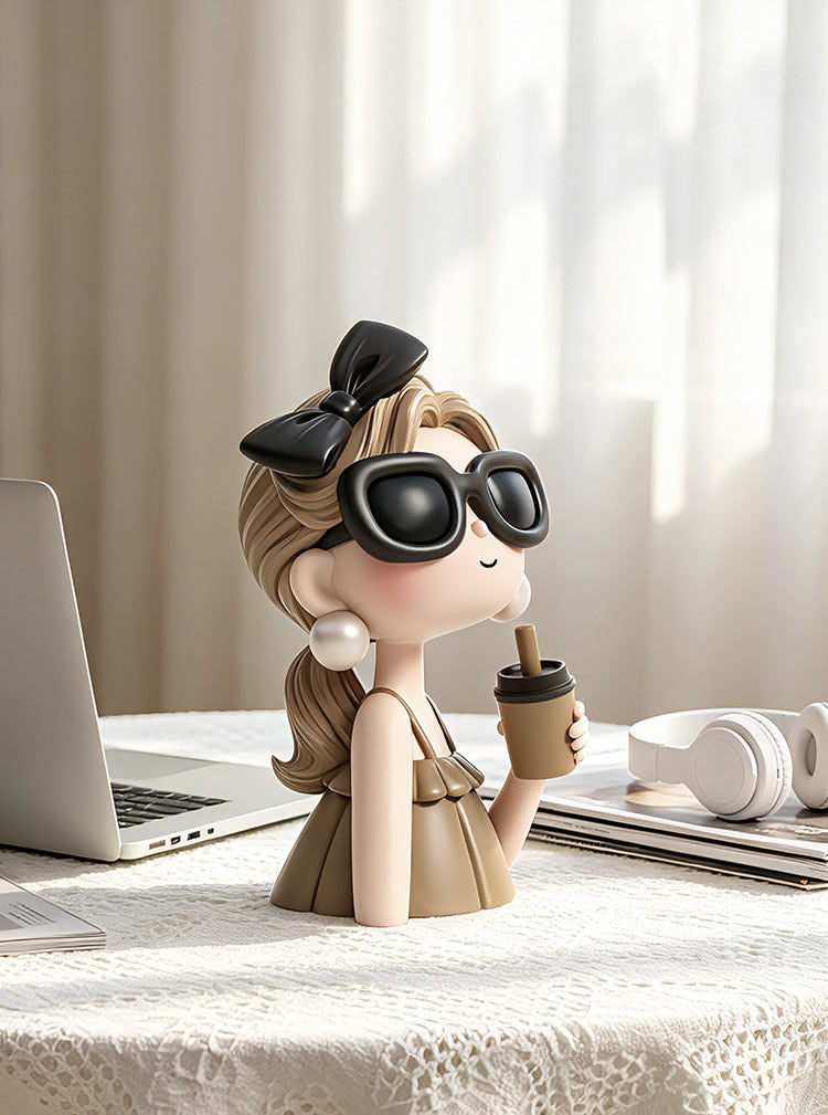 Cool Sunglasses Girl Resin Figurine, Fashion Bow Lady Tabletop Statue,  Desk Home Decor Ornament, Chic Birthday Housewarming Gift for Women