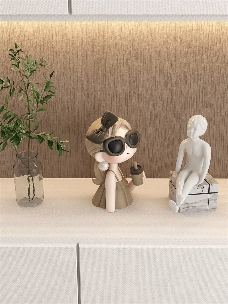 Cool Sunglasses Girl Resin Figurine, Fashion Bow Lady Tabletop Statue,  Desk Home Decor Ornament, Chic Birthday Housewarming Gift for Women