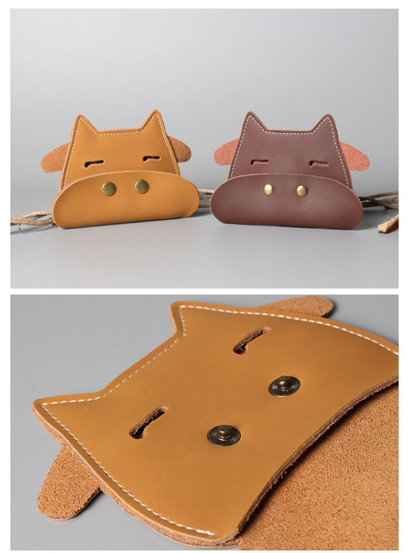 Cow Leather Wallet, Cute Bovine Design Mini Card & Cash Holder