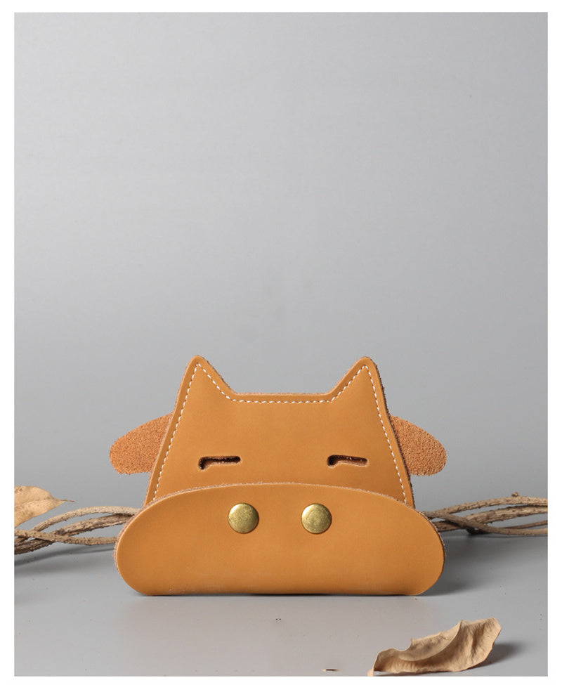 Cow Leather Wallet, Cute Bovine Design Mini Card & Cash Holder