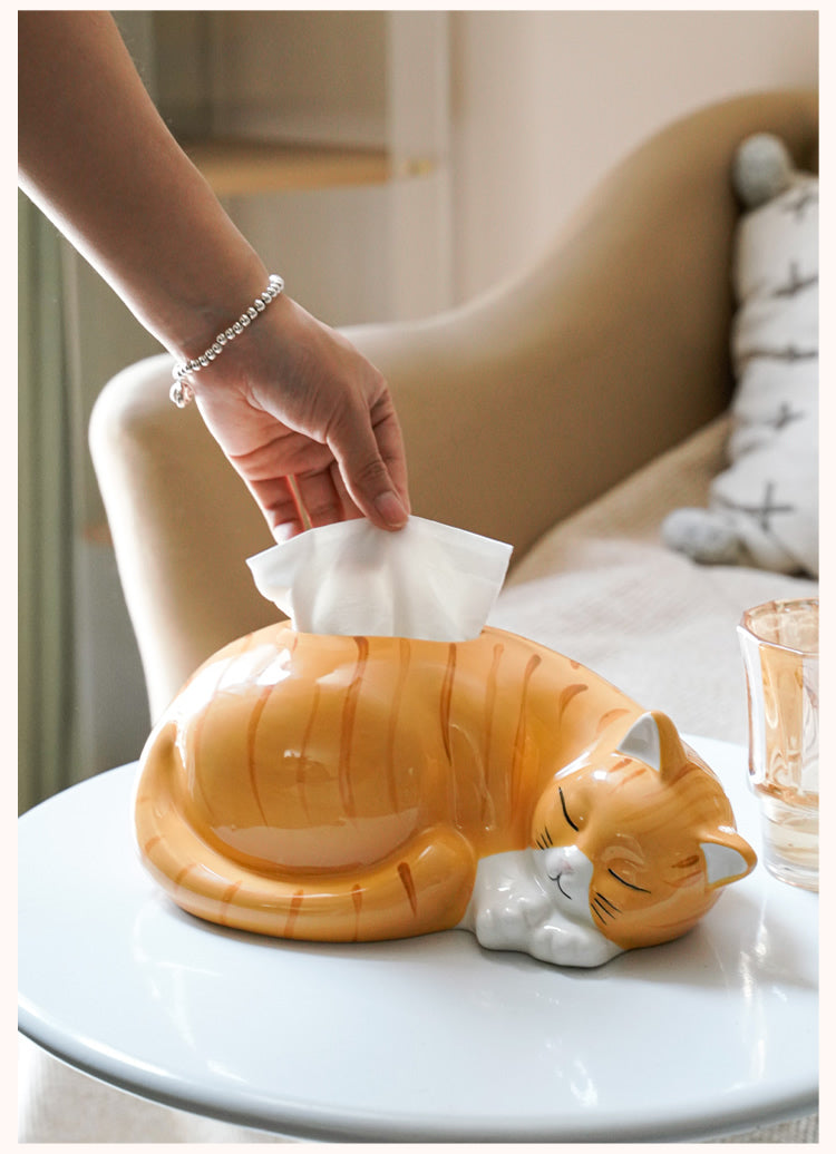Cozy Cat Nap Tissue Box - Fun Home Office Decoration
