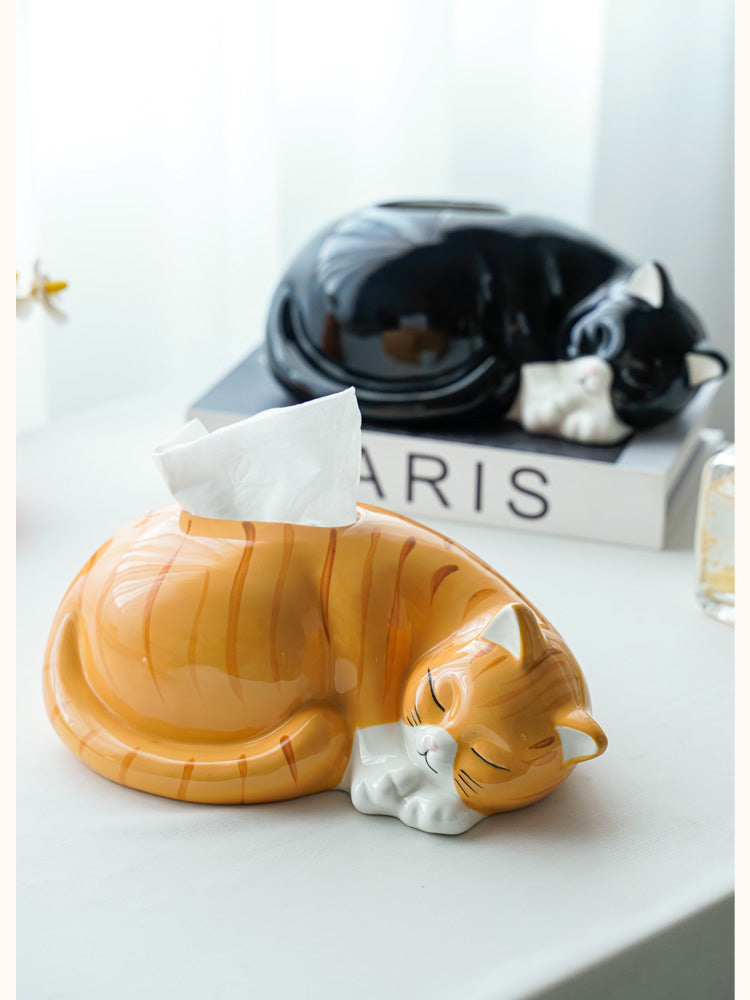 Cozy Cat Nap Tissue Box - Fun Home Office Decoration