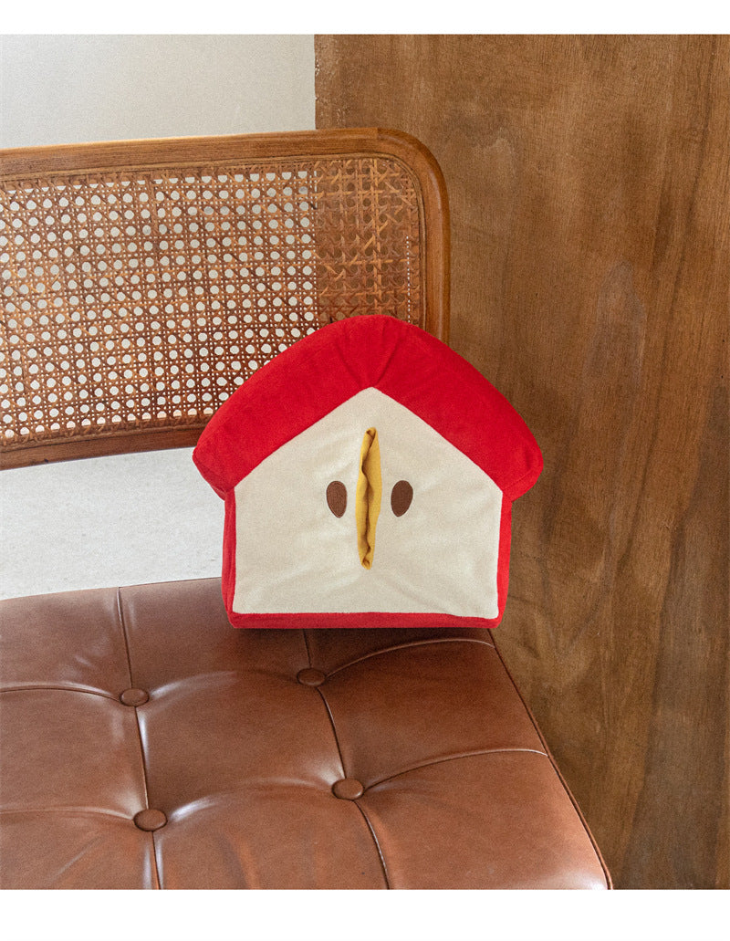 Cozy Red House Plush Tissue Box Cover - for Living Room & Bedroom