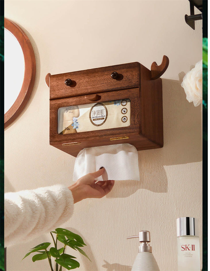 Crab-Shaped Wooden Wall-Mounted Tissue Box Holder - Cute Bathroom Organizer with Clear Window