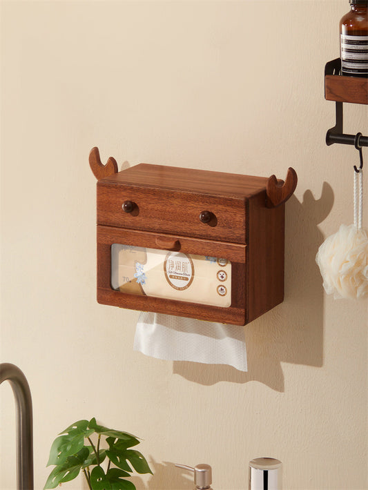 Crab-Shaped Wooden Wall-Mounted Tissue Box Holder - Cute Bathroom Organizer with Clear Window