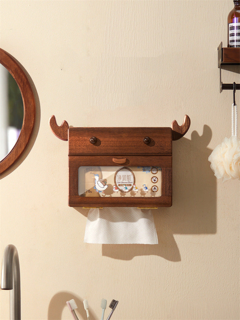 Crab-Shaped Wooden Wall-Mounted Tissue Box Holder - Cute Bathroom Organizer with Clear Window