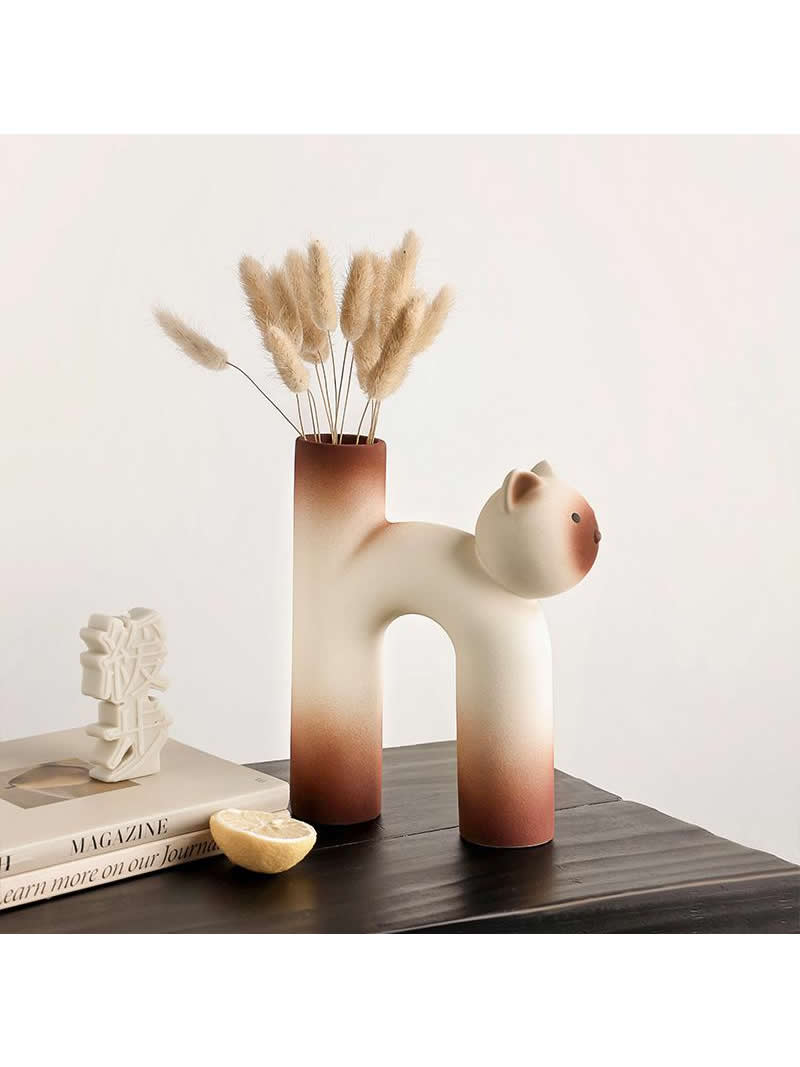 Creative Abstract Cat Ceramic Vase, Home Office Art Desktop Decoration