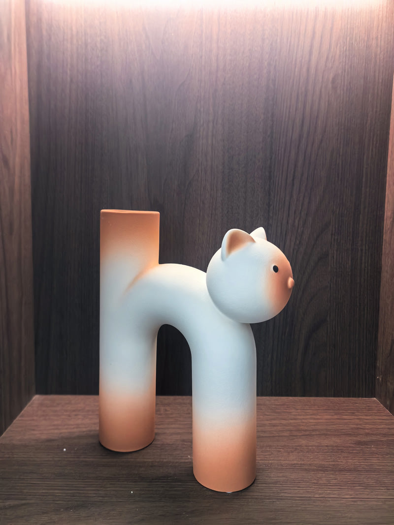 Creative Abstract Cat Ceramic Vase, Home Office Art Desktop Decoration
