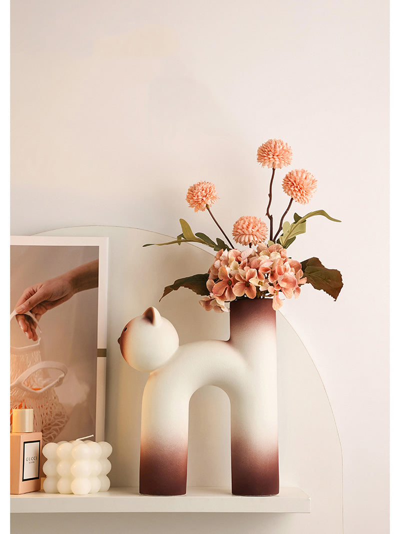 Creative Abstract Cat Ceramic Vase, Home Office Art Desktop Decoration