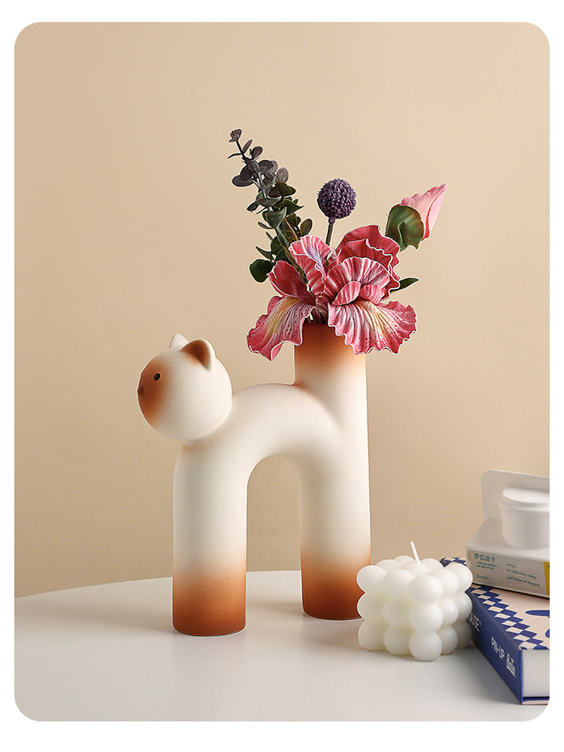 Creative Abstract Cat Ceramic Vase, Home Office Art Desktop Decoration