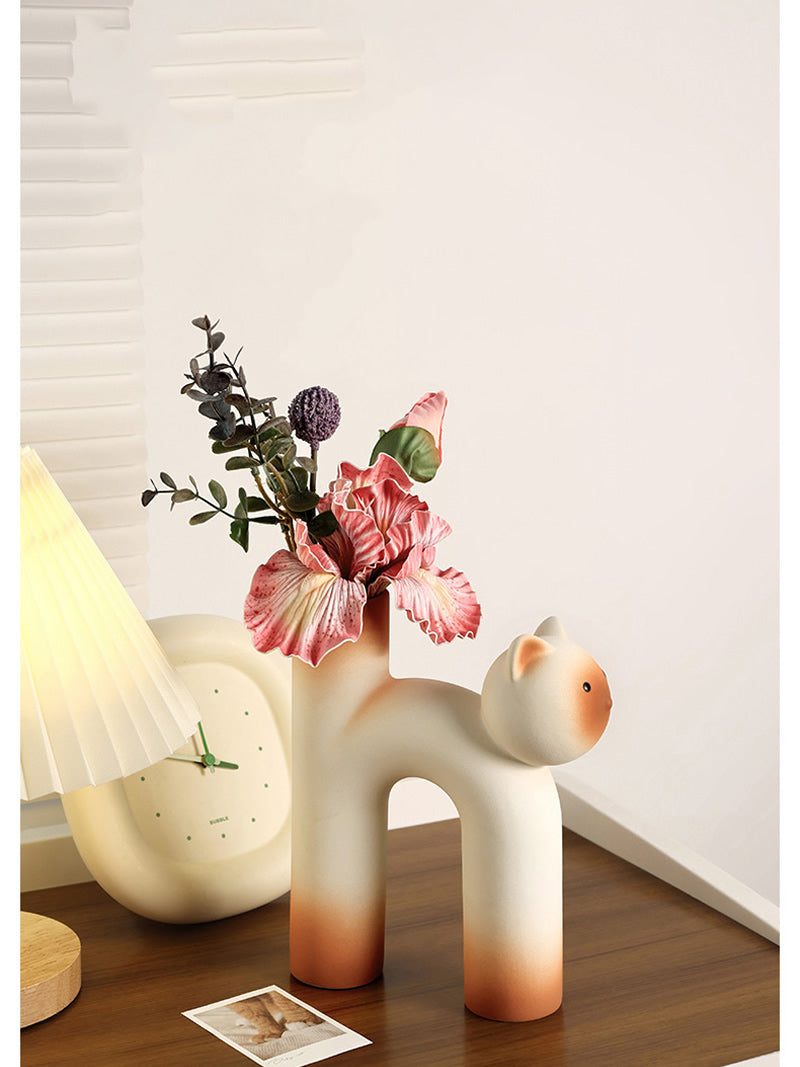 Creative Abstract Cat Ceramic Vase, Home Office Art Desktop Decoration