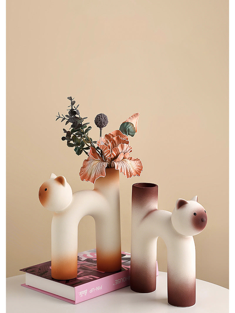 Creative Abstract Cat Ceramic Vase, Home Office Art Desktop Decoration