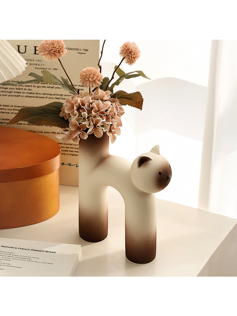 Creative Abstract Cat Ceramic Vase, Home Office Art Desktop Decoration