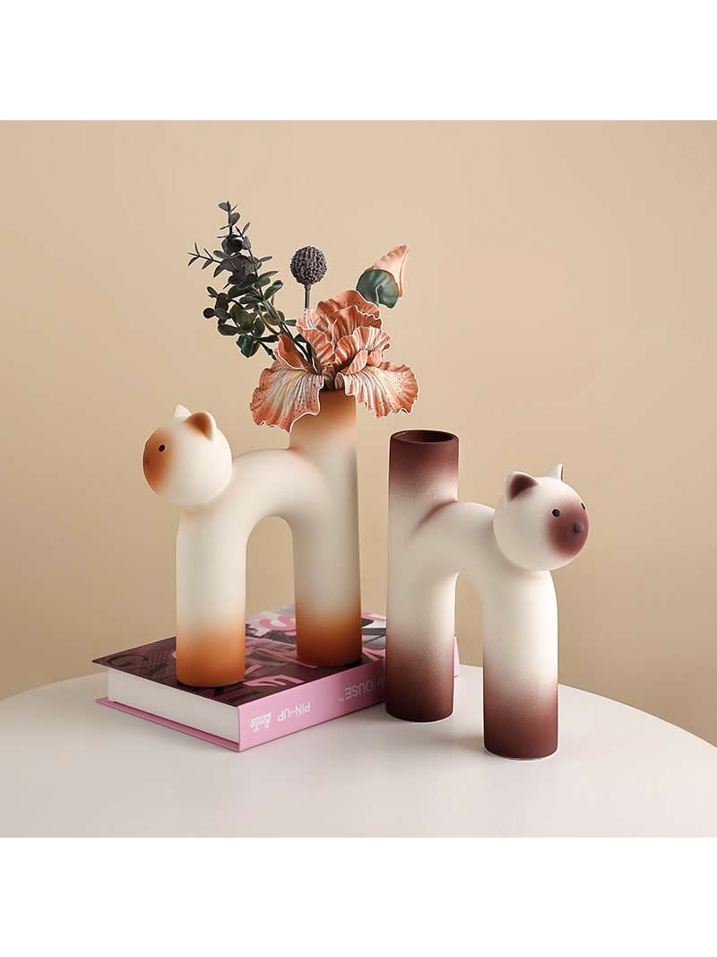 Creative Abstract Cat Ceramic Vase, Home Office Art Desktop Decoration