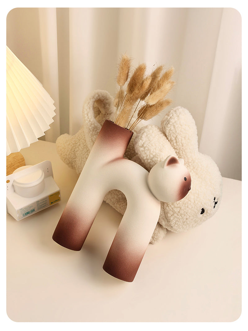 Creative Abstract Cat Ceramic Vase, Home Office Art Desktop Decoration