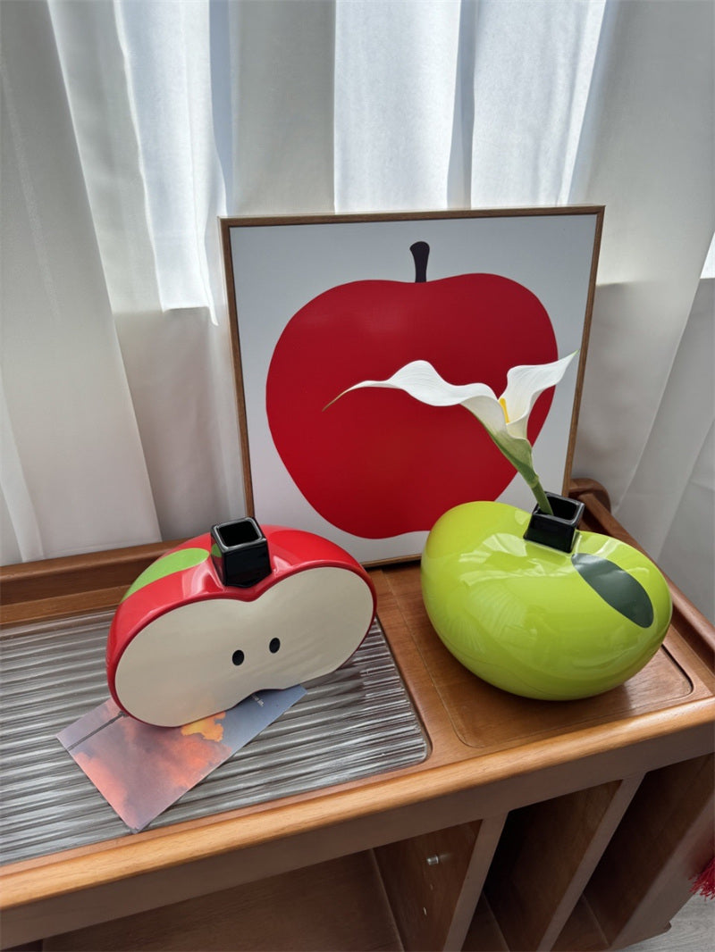 Creative apple ceramic vase, a good idea for office and home desktop decoration
