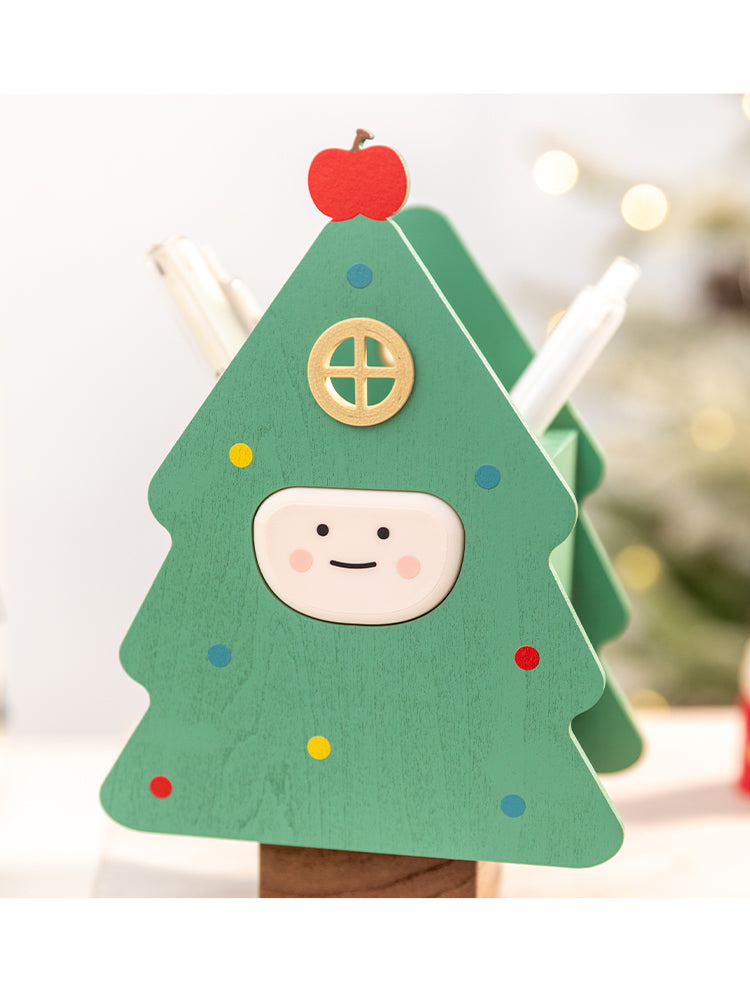 Creative wooden Christmas tree office pen holder, desktop decoration, holiday gift