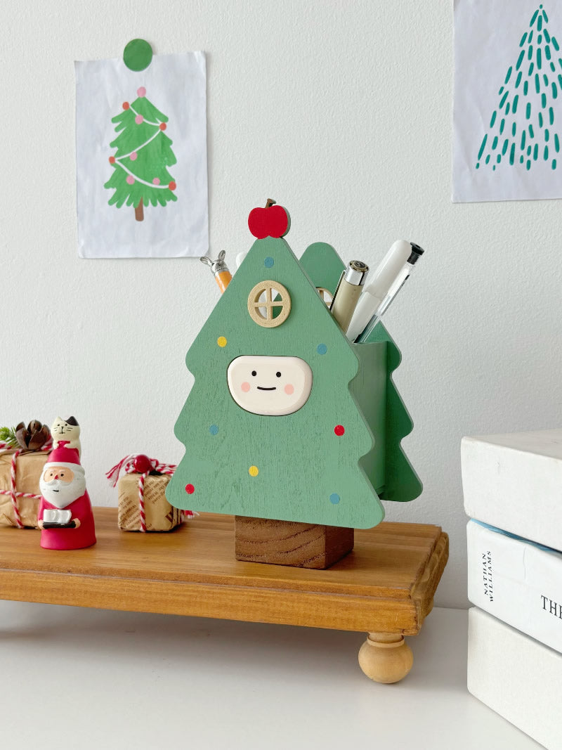 Creative wooden Christmas tree office pen holder, desktop decoration, holiday gift