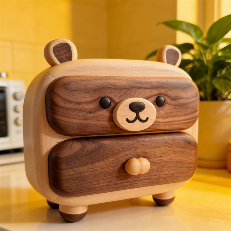 Cute 2-Drawer Wooden Bear Organizer for Rooms, Desks & Nurseries