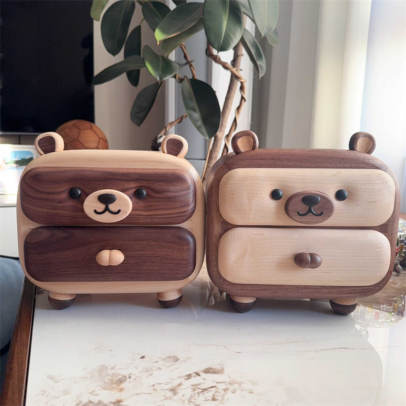 Cute 2-Drawer Wooden Bear Organizer for Rooms, Desks & Nurseries