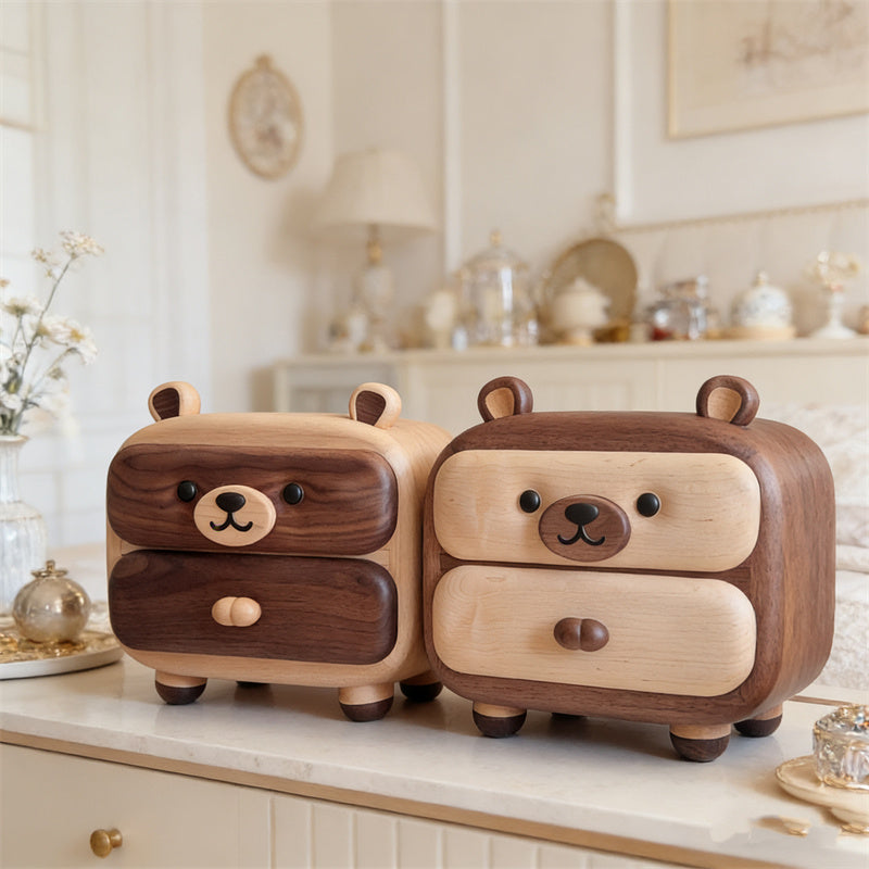 Cute 2-Drawer Wooden Bear Organizer for Rooms, Desks & Nurseries