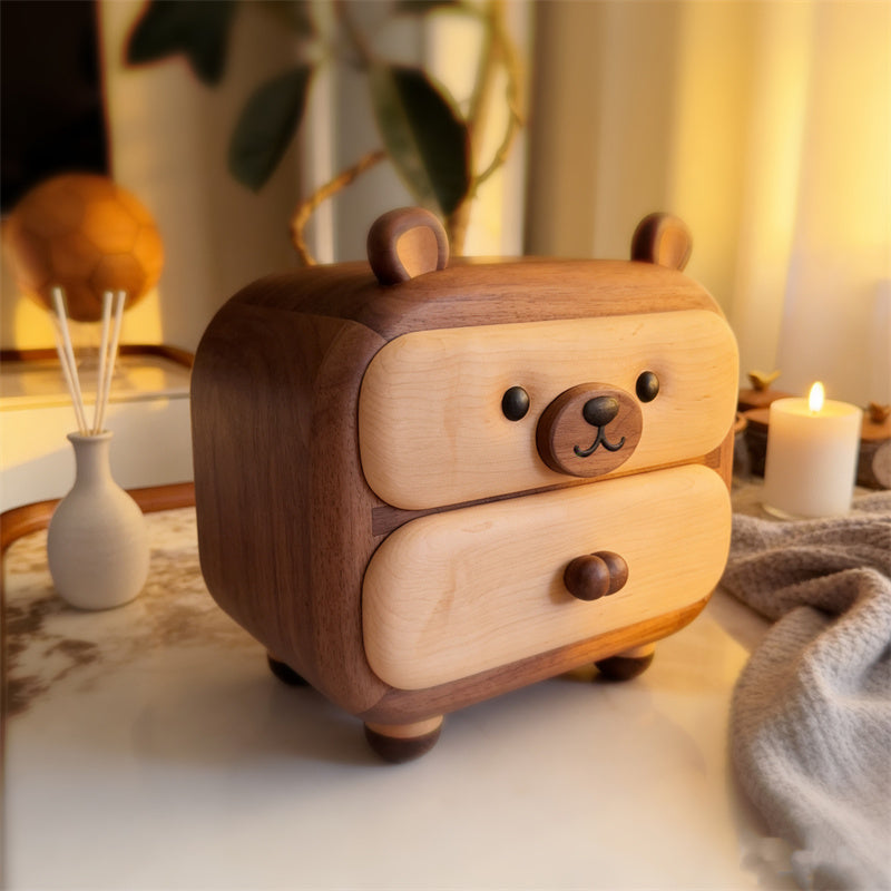 Cute 2-Drawer Wooden Bear Organizer for Rooms, Desks & Nurseries