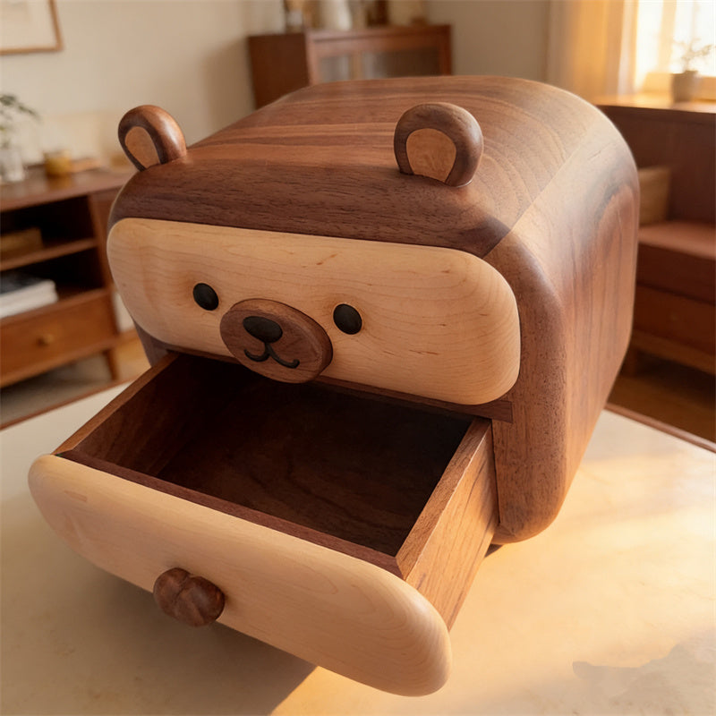 Cute 2-Drawer Wooden Bear Organizer for Rooms, Desks & Nurseries