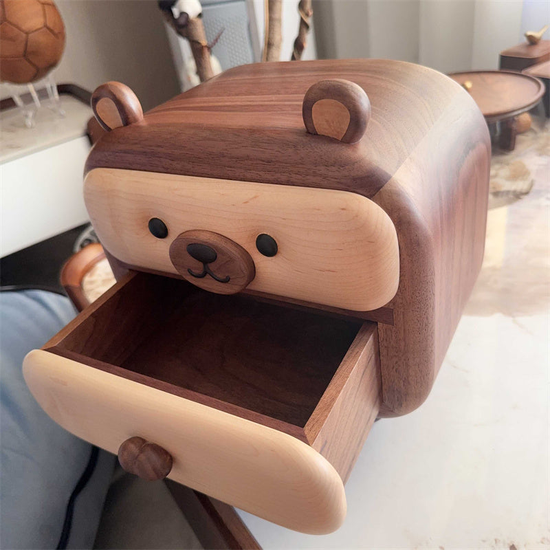 Cute 2-Drawer Wooden Bear Organizer for Rooms, Desks & Nurseries