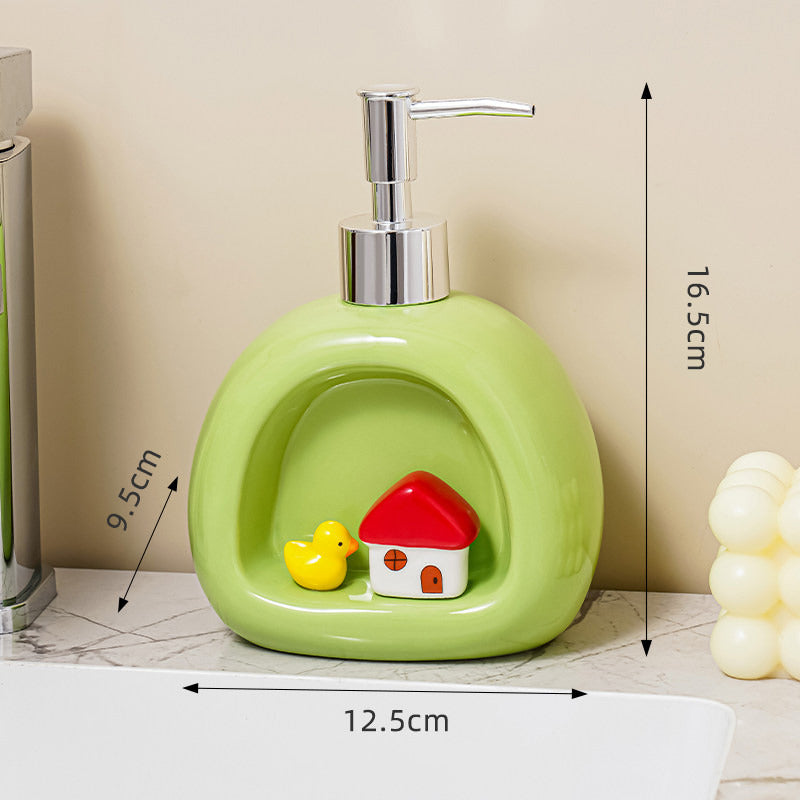 Cute 3D Mini House Tree Ceramic Soap Dispenser, Whimsical Cottage‑Style Decorative Hand Soap Container for Bathroom Kitchen Countertop