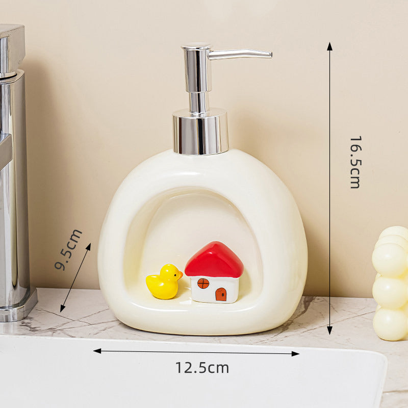 Cute 3D Mini House Tree Ceramic Soap Dispenser, Whimsical Cottage‑Style Decorative Hand Soap Container for Bathroom Kitchen Countertop