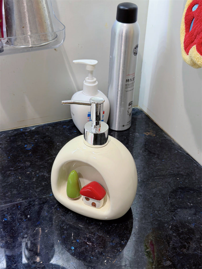 Cute 3D Mini House Tree Ceramic Soap Dispenser, Whimsical Cottage‑Style Decorative Hand Soap Container for Bathroom Kitchen Countertop