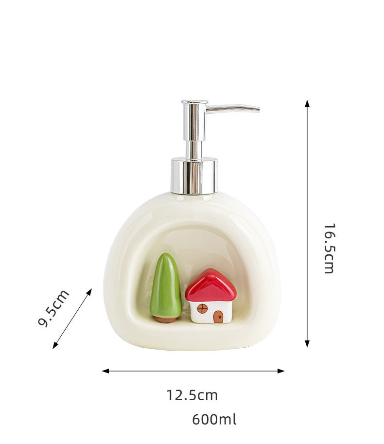 Cute 3D Mini House Tree Ceramic Soap Dispenser, Whimsical Cottage‑Style Decorative Hand Soap Container for Bathroom Kitchen Countertop