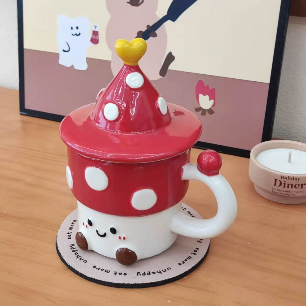 Cute 3D Mushroom Ceramic Mug with Matching Lid