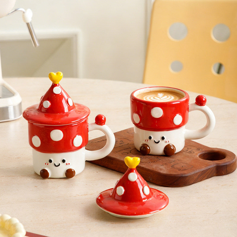 Cute 3D Mushroom Ceramic Mug with Matching Lid