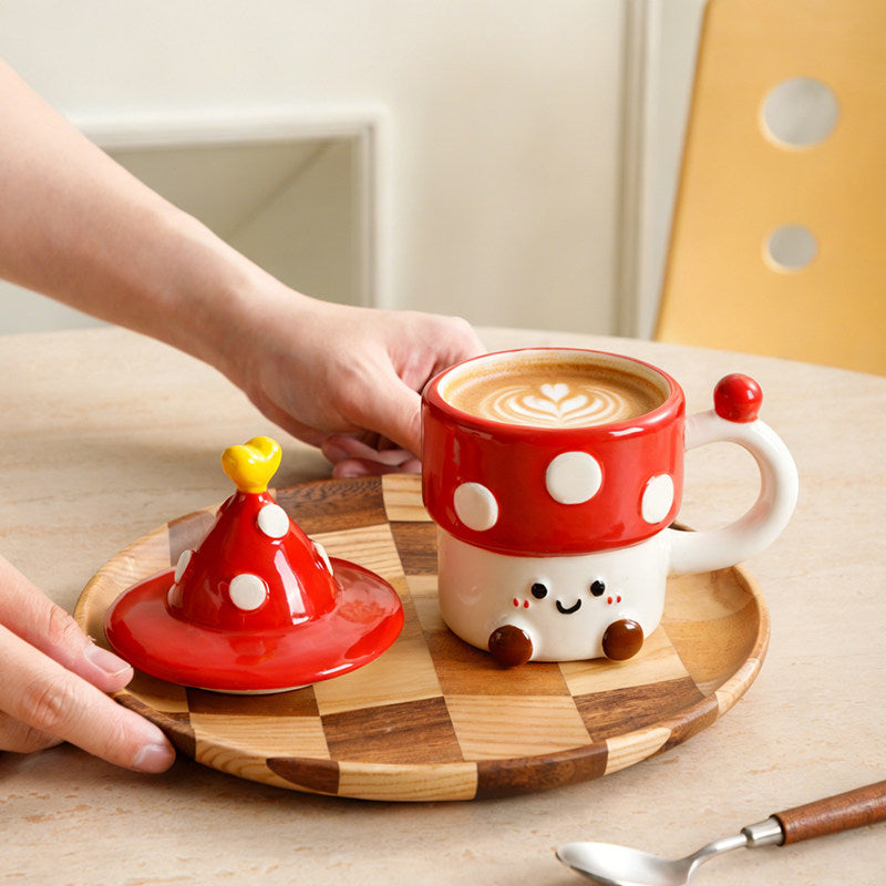 Cute 3D Mushroom Ceramic Mug with Matching Lid