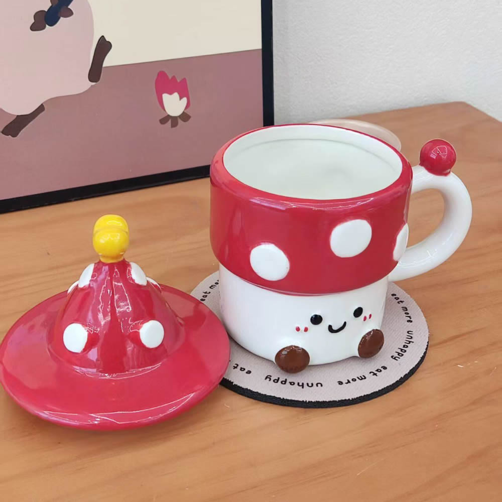 Cute 3D Mushroom Ceramic Mug with Matching Lid