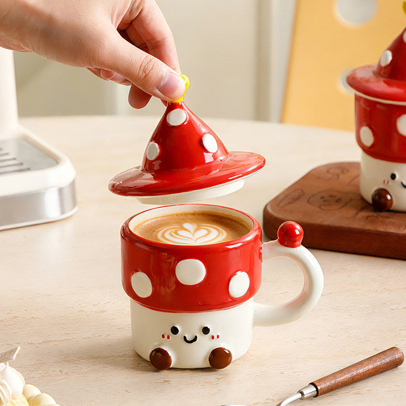 Cute 3D Mushroom Ceramic Mug with Matching Lid