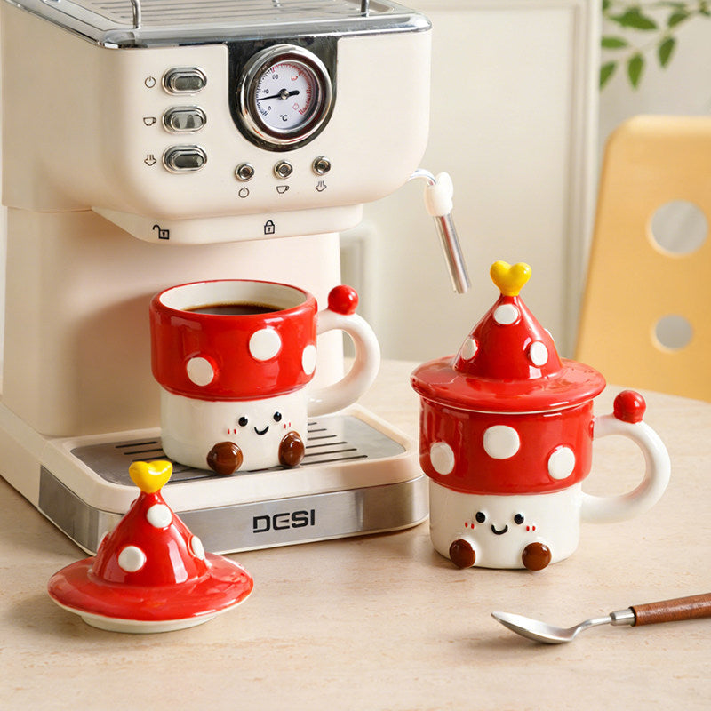 Cute 3D Mushroom Ceramic Mug with Matching Lid