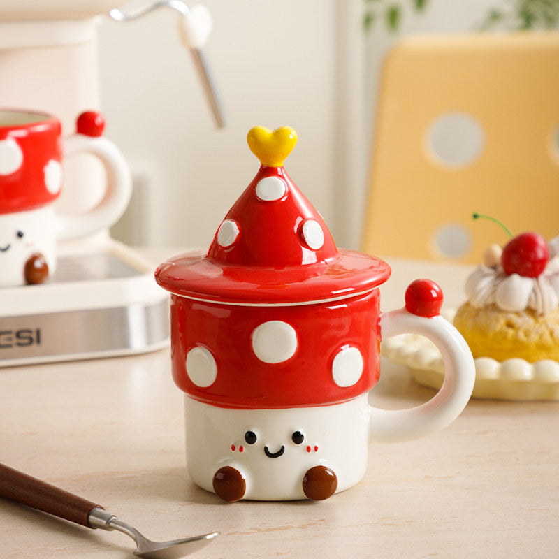 Cute 3D Mushroom Ceramic Mug with Matching Lid