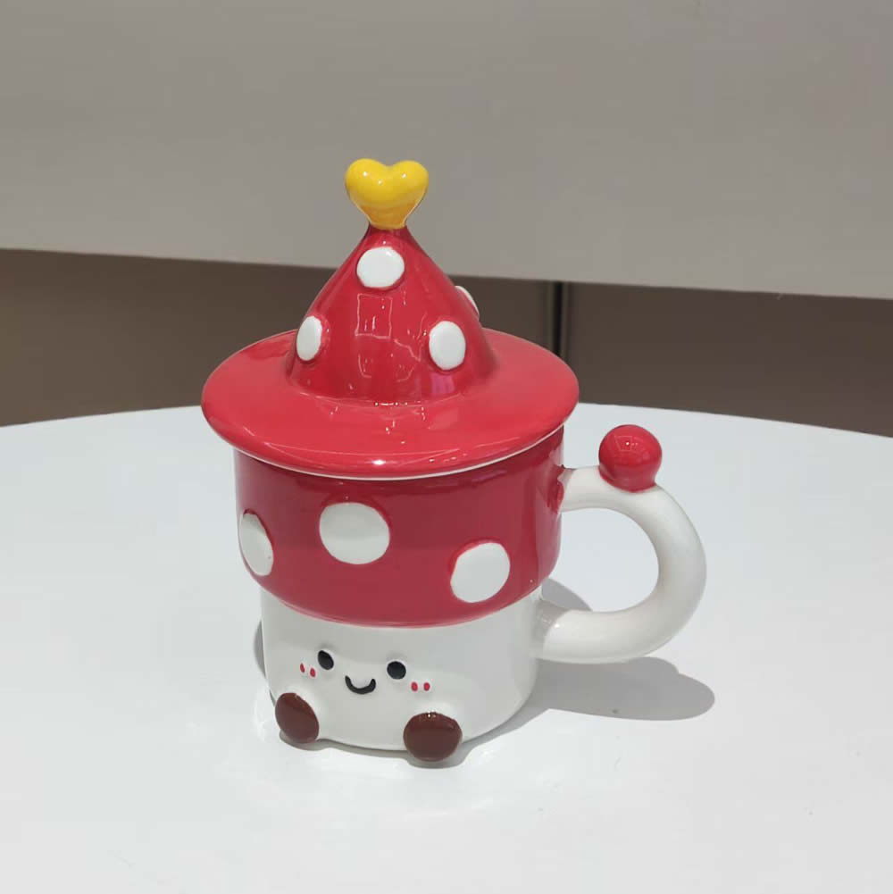 Cute 3D Mushroom Ceramic Mug with Matching Lid