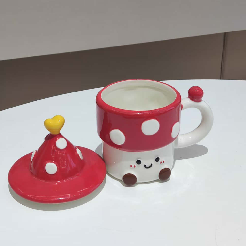 Cute 3D Mushroom Ceramic Mug with Matching Lid