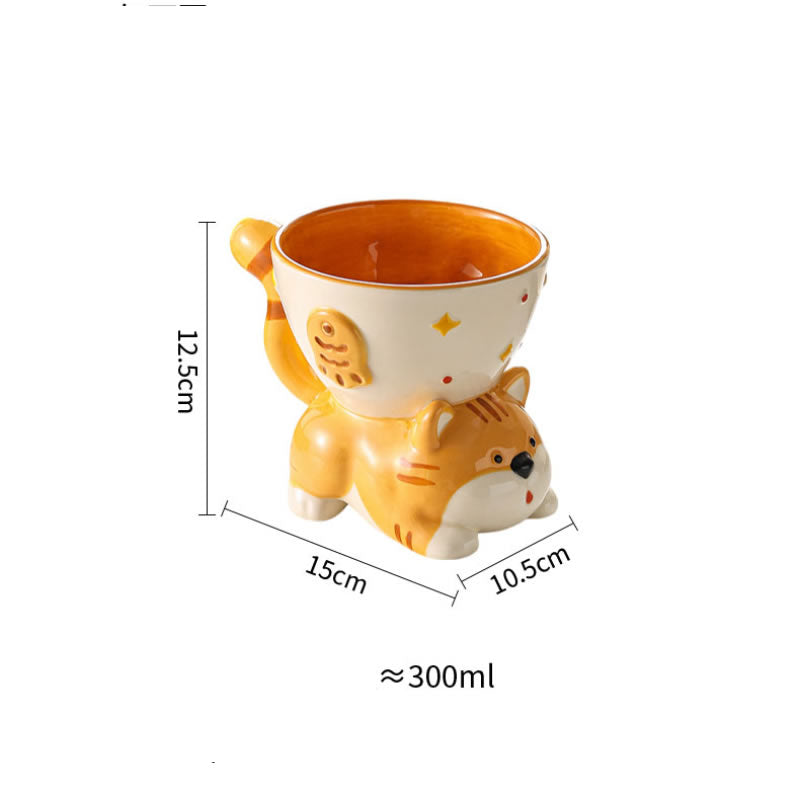 Cute 3D Orange Tabby Cat Ceramic Coffee Cup, Whimsical Cat‑Shaped Tea Milk Mug, Fun Kitchen Decor & Unique Gift